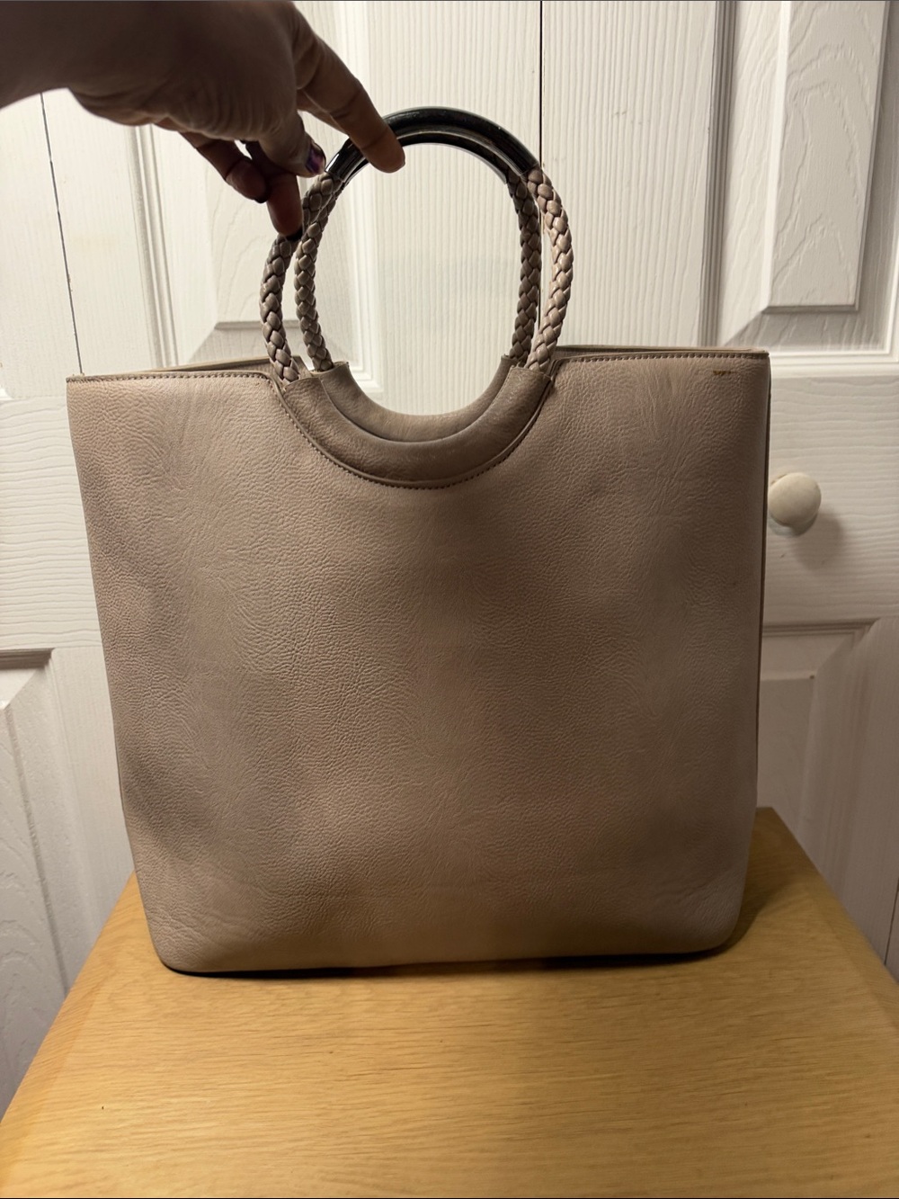 Miztique Women's Taupe Tote Bag with Braided Handles